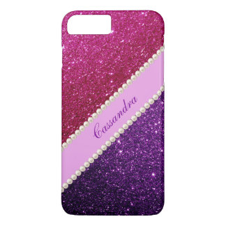 Fuschia & Dark Purple Glitter & Pearl Accents iPhone 8 Plus/7 Plus Case