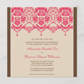 Fuschia Darling Damask Square Wedding Invitation
