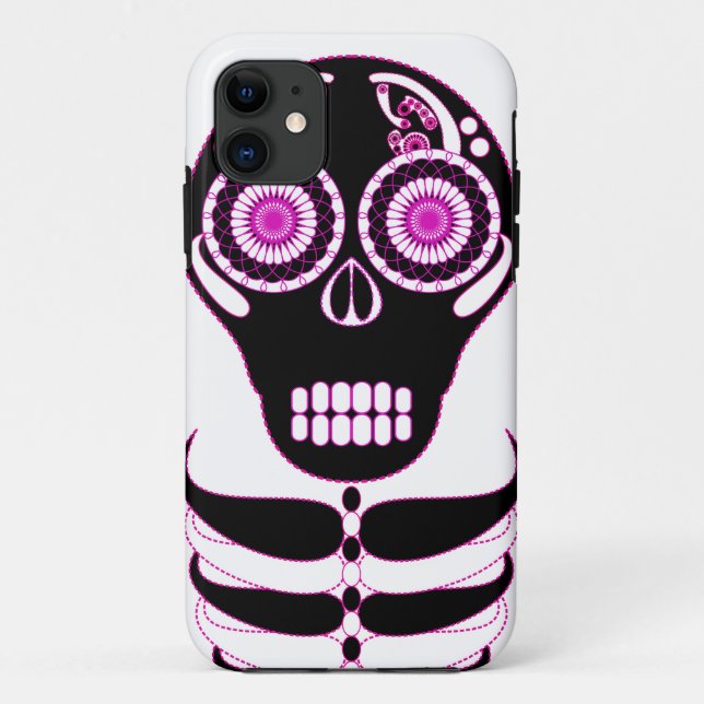 Fuschia Fiesta Skull White Case-Mate iPhone Case (Back)