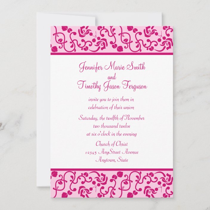 Fuschia floral stylish whimsy wedding invitation | Zazzle.com