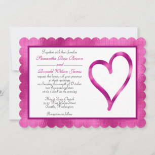 Fuschia foil with open heart wedding invitation