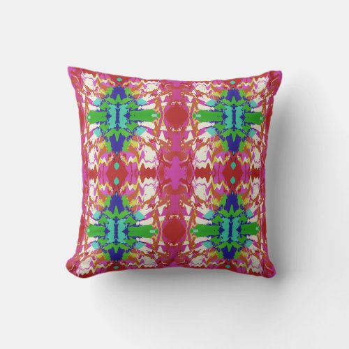 Fuschia Green Blue Gold White Floral Large Tiles Throw Pillow