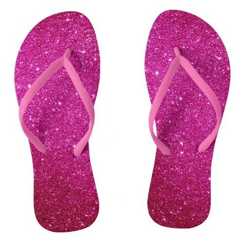 Fuschia Hot Pink Glitter and Glam  Flip Flops