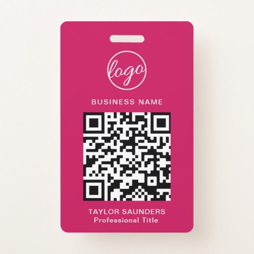 Fuschia Hot Pink Logo QR Code Employee ID Badge