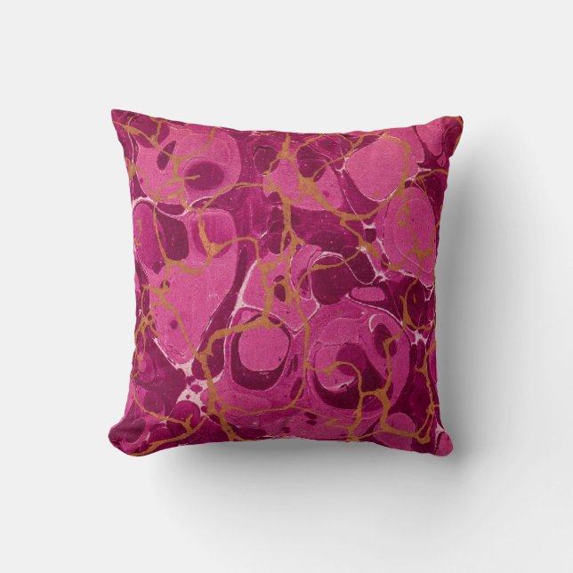 Fuschia Marbled Oil Paper Throw Pillow (Front)