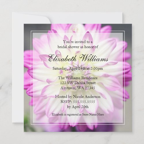 Fuschia Pink and White Dahlia Bridal Shower Invitation