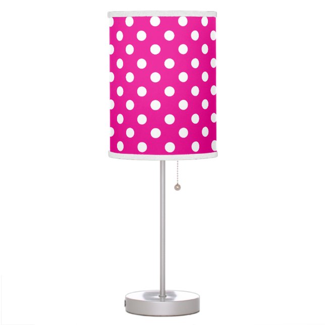 Fuschia Pink and White Polka Dot Table Lamp (Left)