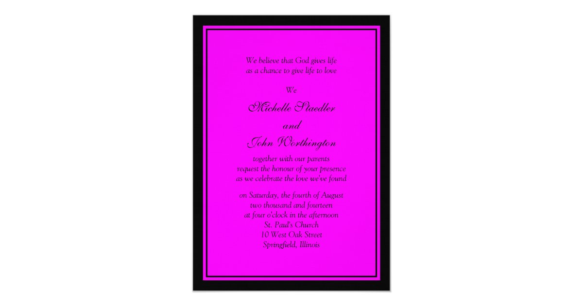fuschia pink black wedding invitation template zazzle com usd