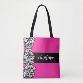 Fuschia pink black white zebra pattern heart name 