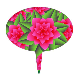 Fuschia Pink Camellias and Green Leaves Cake Topper