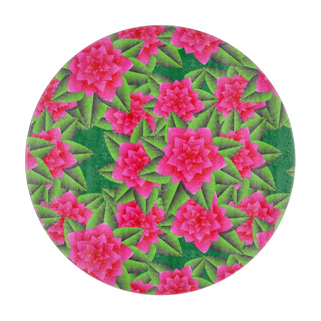 Fuschia Pink Camellias and Green Leaves Cutting Board (Front)