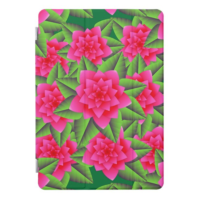 Fuschia Pink Camellias and Green Leaves iPad Pro Cover (Front)