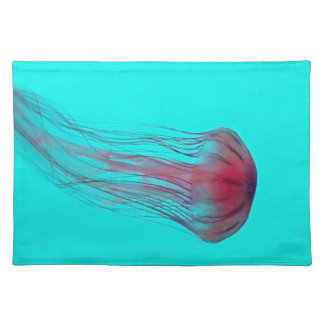 Fuschia Pink Jellyfish on Aqua Blue Green Placemat