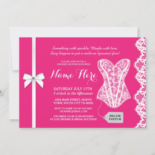 Fuschia Pink Lingerie Shower Lace Bridal Invite