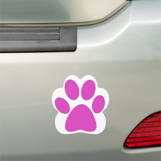 Fuschia Pink Paw Print Design Car Magnet