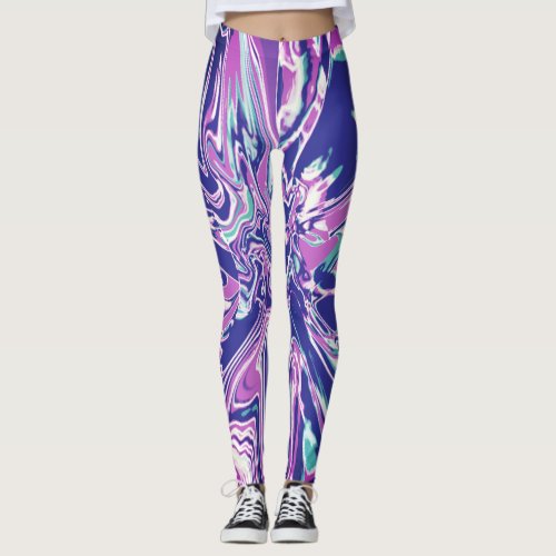 Fuschia Purple Aqua White Psychedelic Flower Leggings