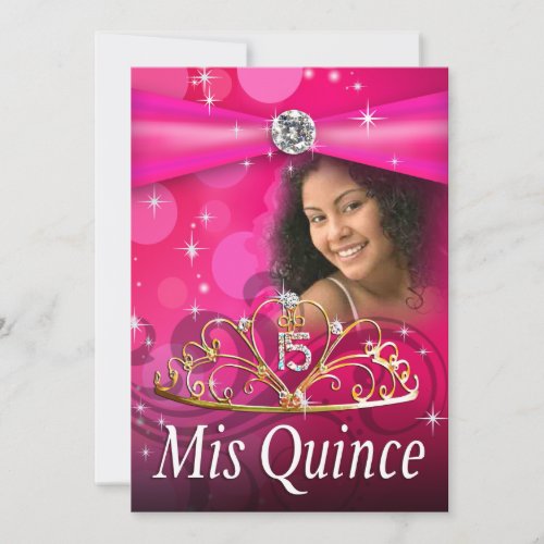 Fuschia Quinceanera 15 Princess Tiara  Photo Invitation