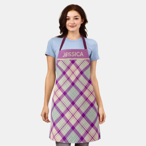 Fuschia Scottish Tartan Plaid Pattern Personalised Apron