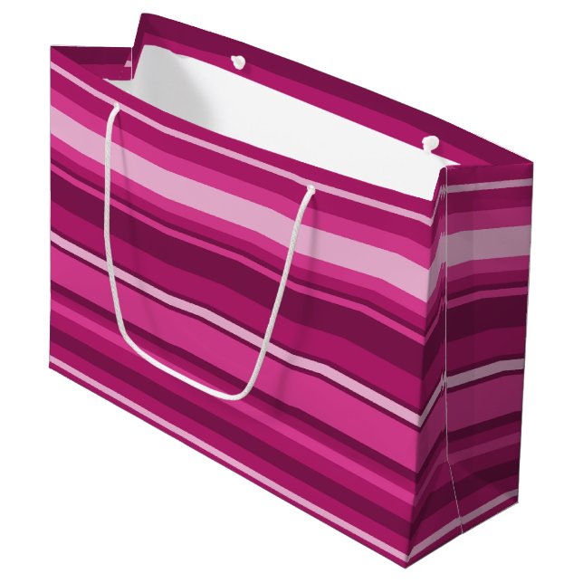 Fuschia stripes large gift bag (Front Angled)