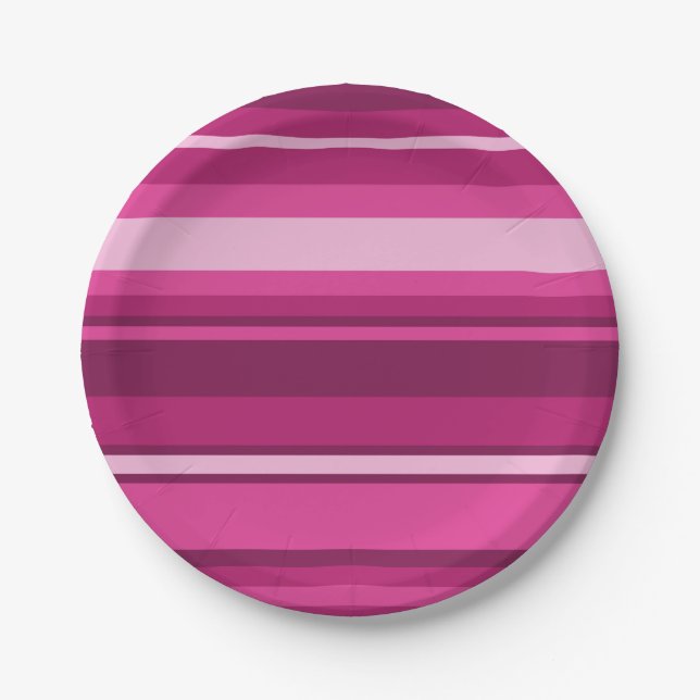 Fuschia stripes paper plates (Front)