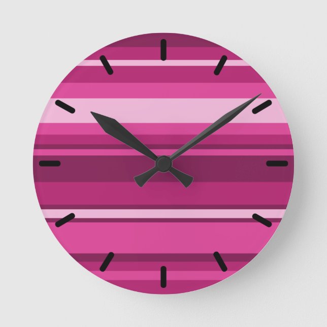 Fuschia stripes round clock (Front)