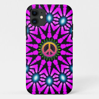 Fuschia Tie-Dye Peace Sign iPhone 11 Case