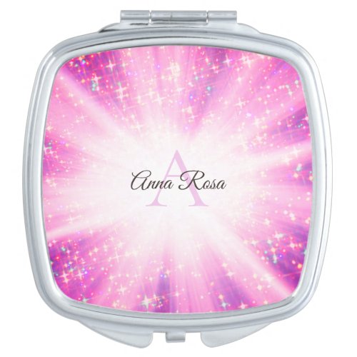  Fuschia Violet Sparkle Glitter Rays Custom Compact Mirror