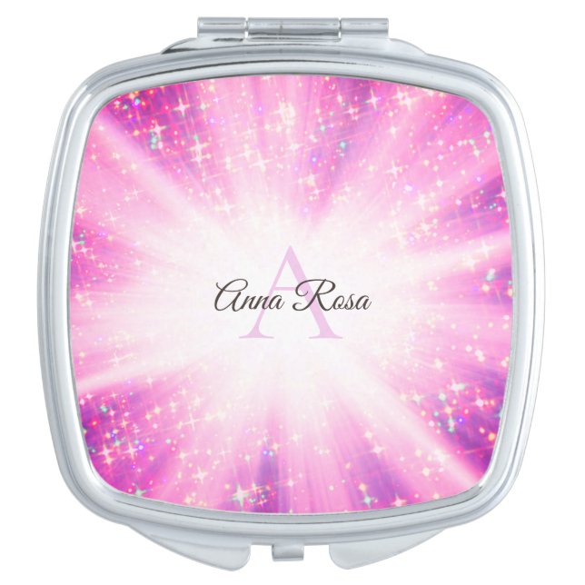 *~* Fuschia Violet Sparkle Glitter Rays Custom Compact Mirror (Front)
