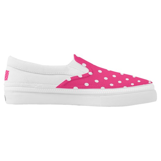 Fuschia White Polka Dots Zipz Slip On Shoes (Left Shoe Inside)