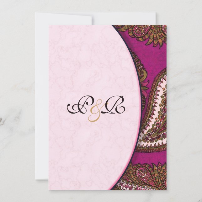 Fuscia Paisley Wedding Invitation (Front)