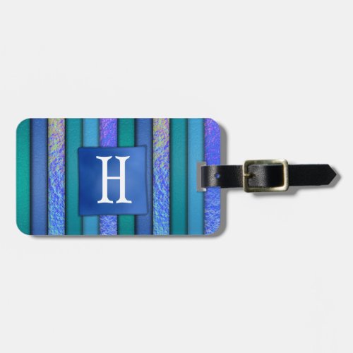 Fused Glass Look Art Monogram Blues Luggage Tag