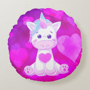 Fushcia Baby Unicorn Heart Print Throw Pillow