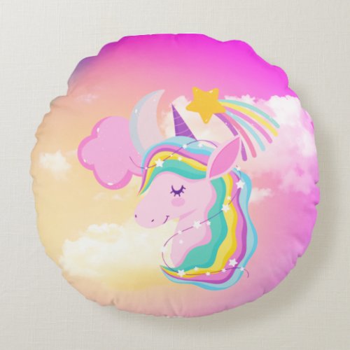 Fushcia Unicorn Rainbow Throw Pillow