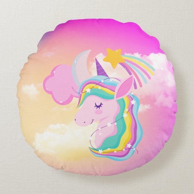Fushcia Unicorn Rainbow Throw Pillow (Front)