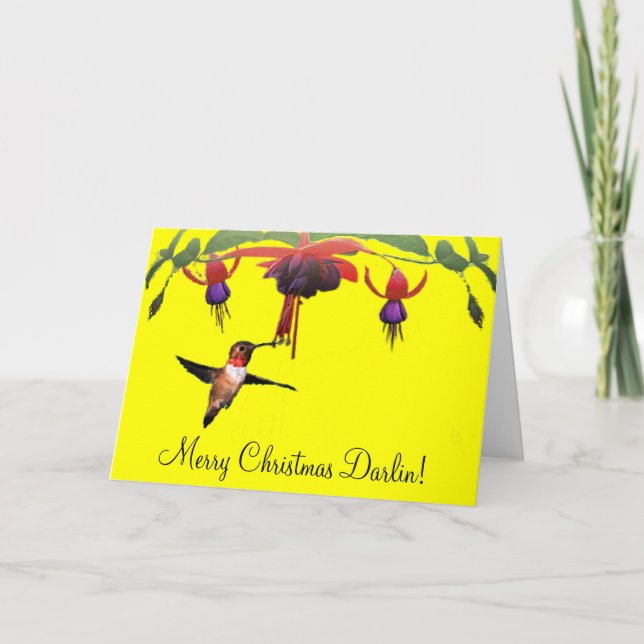 Fushia and Hummingbird Holiday Card (Front)