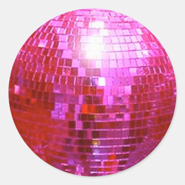 FUSHIA DISCO BALL DANCE PARTY CLASSIC ROUND STICKER (Front)