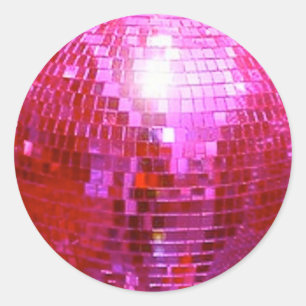 FUSHIA DISCO BALL DANCE PARTY CLASSIC ROUND STICKER