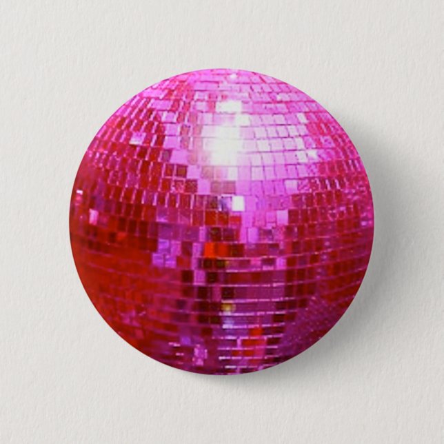 FUSHIA DISCO BALL DANCE PARTY PINBACK BUTTON (Front)