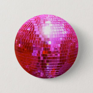 FUSHIA DISCO BALL DANCE PARTY PINBACK BUTTON