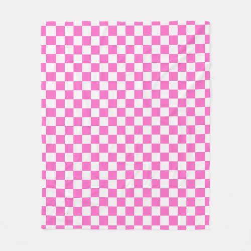 Fushia Pink Checkered Pattern Checkerboard Check Fleece Blanket