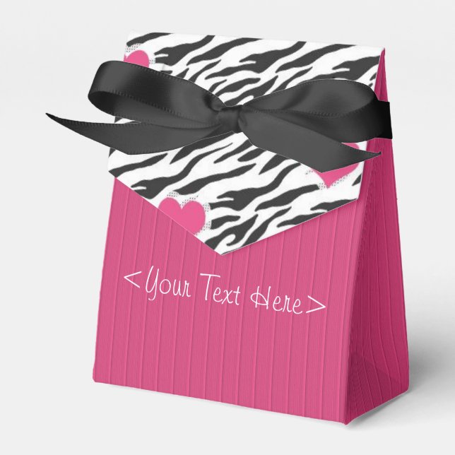 Fushia Striped Zebra and Hearts Pattern Favor Box (Front Side)