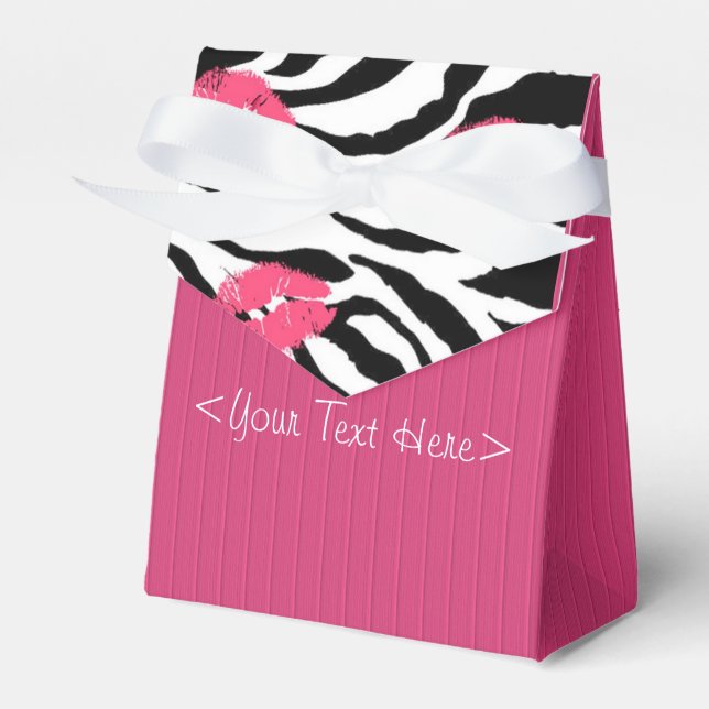 Fushia Striped Zebra and Lips Pattern Favor Box (Front Side)