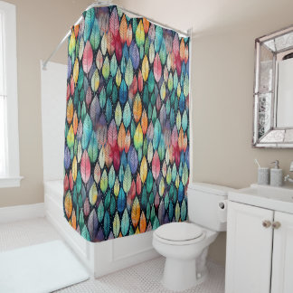 Fusion Harmony: Colorful Watercolor Batik Shibori Shower Curtain