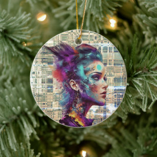 Fusion of Art and Technology: Digital Dreams Ceramic Ornament