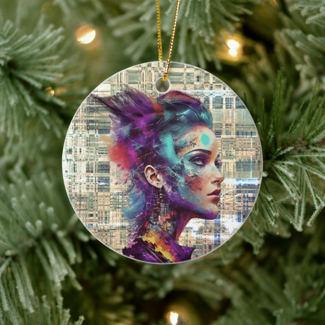 Fusion of Art and Technology: Digital Dreams Ceramic Ornament (Tree)