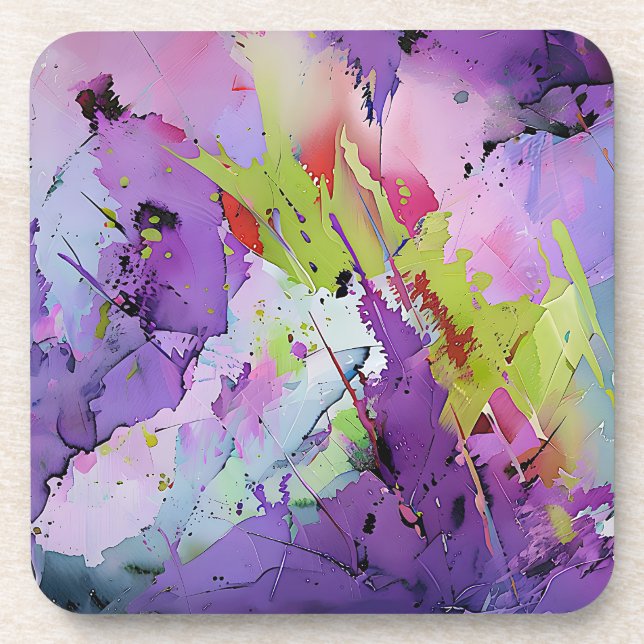 "Fusion of Hues" Contemporary Abstract Art     Beverage Coaster (Front)