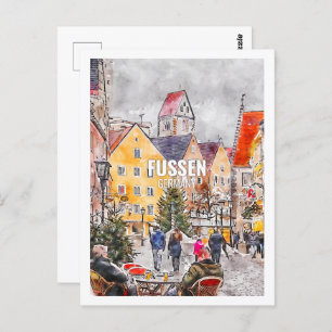 Fussen Germany Famous Travel Place Watercolor Postcard