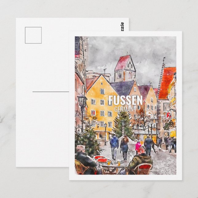 Fussen Germany Famous Travel Place Watercolor Postcard (Front/Back)
