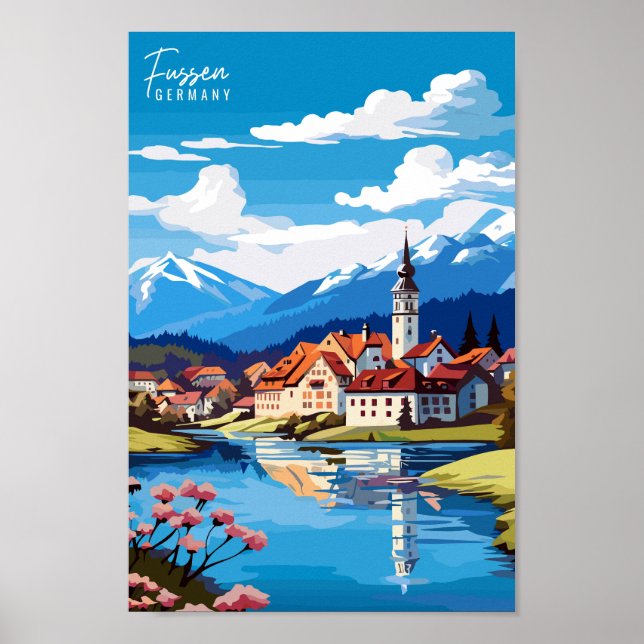 Fussen Germany Travel Art Vintage Illustration  Poster (Front)