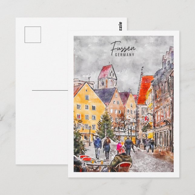 Fussen Germany Travel Place Watercolor Postcard (Front/Back)